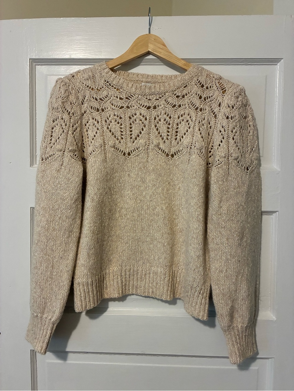J. Crew Cream Lace-Yoke Crewneck Sweater